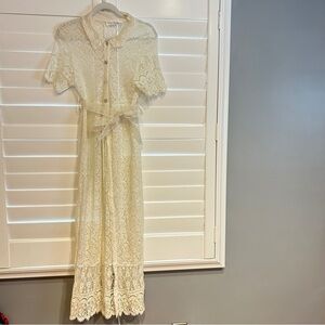 Queen Anne’s Lace by Eileen West Vintage Lace Shirt Dress Cream Medium Petite